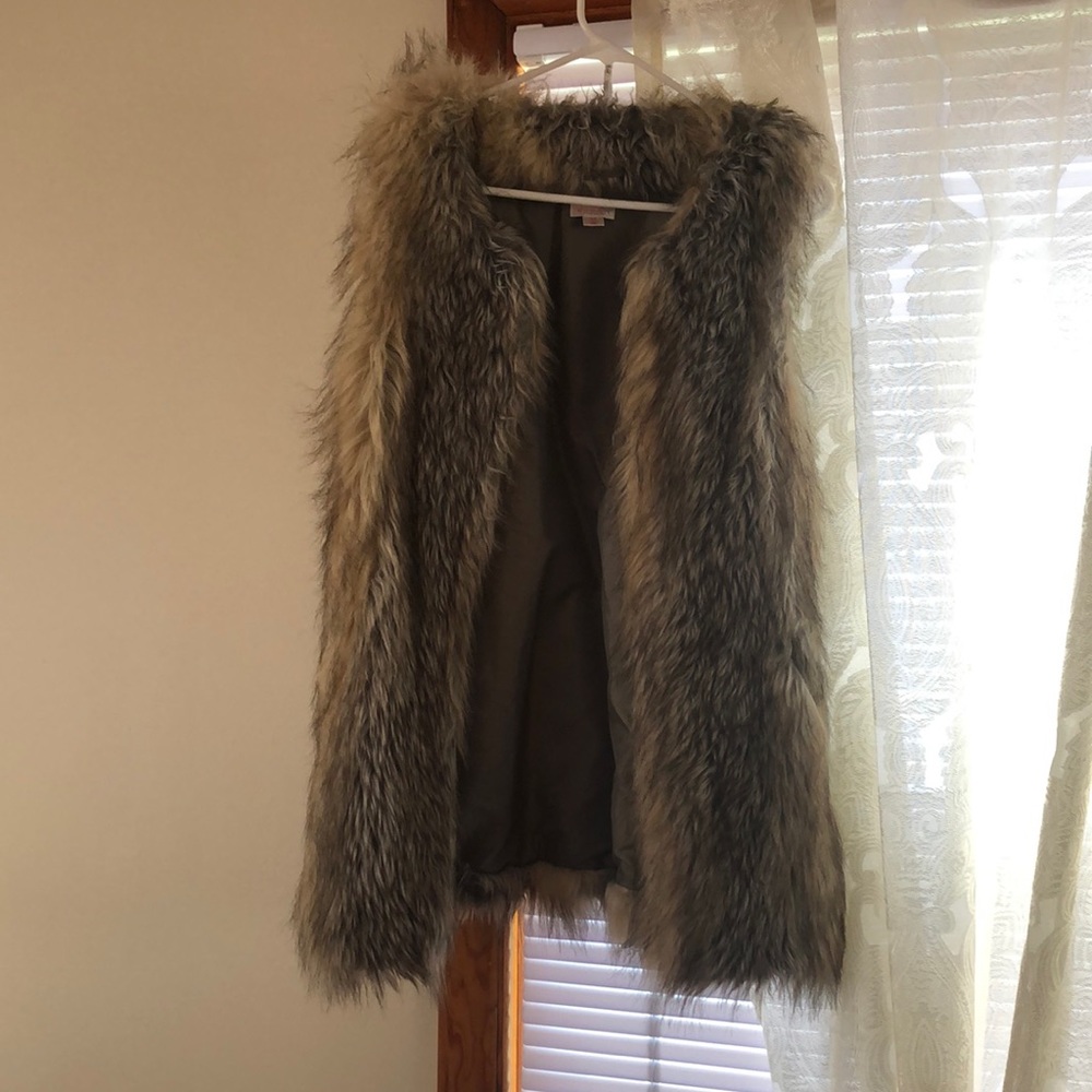Faux fur vest, brown, long